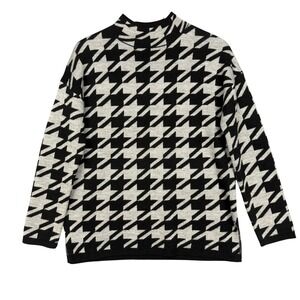 Philosophy Sweater Womens Small Black Grey Houndstooth Mock Neck Pullover Modern
